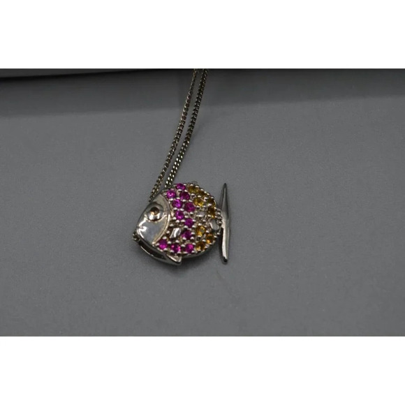 Sterling Silver Tropical Fish Necklace 925  Stamped 18" Chain Charm Jewelers - Picture 2 of 8